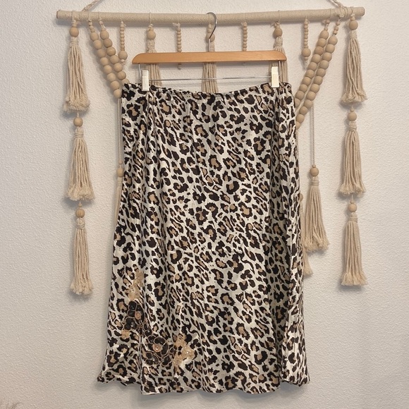 Y2K leopard silk slip skirt midi animal print beaded embroidery large NY&Co - Picture 2 of 15